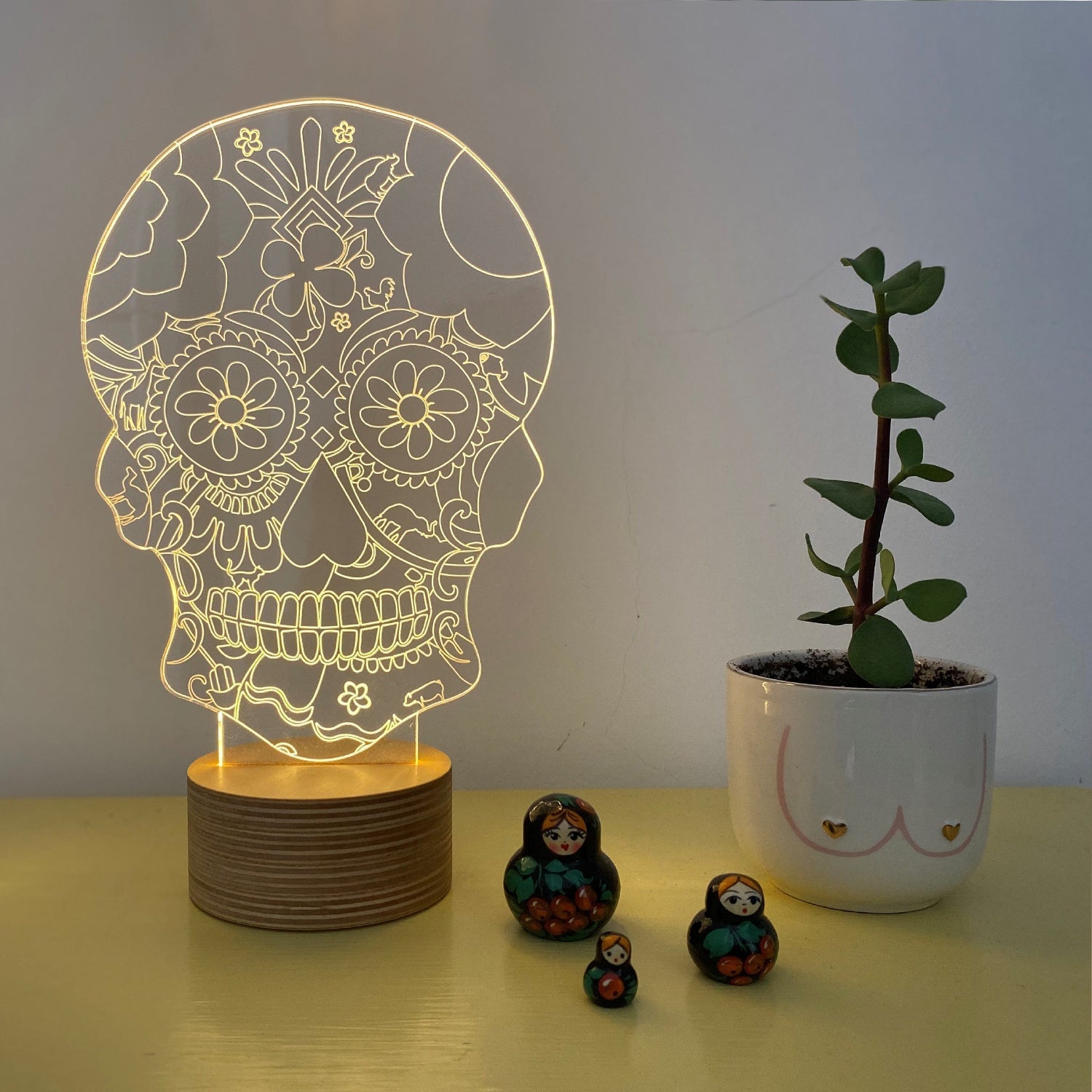 LÁMPARA DECORATIVA CALAVERA FLORES