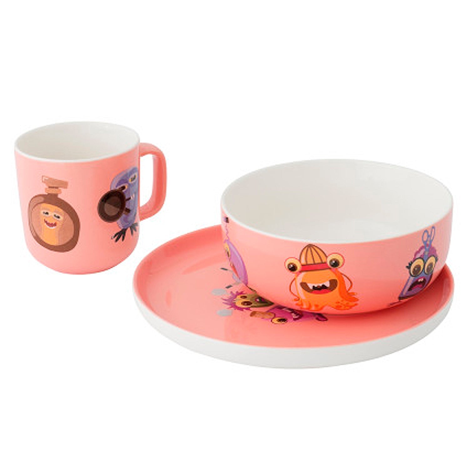 VAJILLA MONSTERS X3 ROSADO