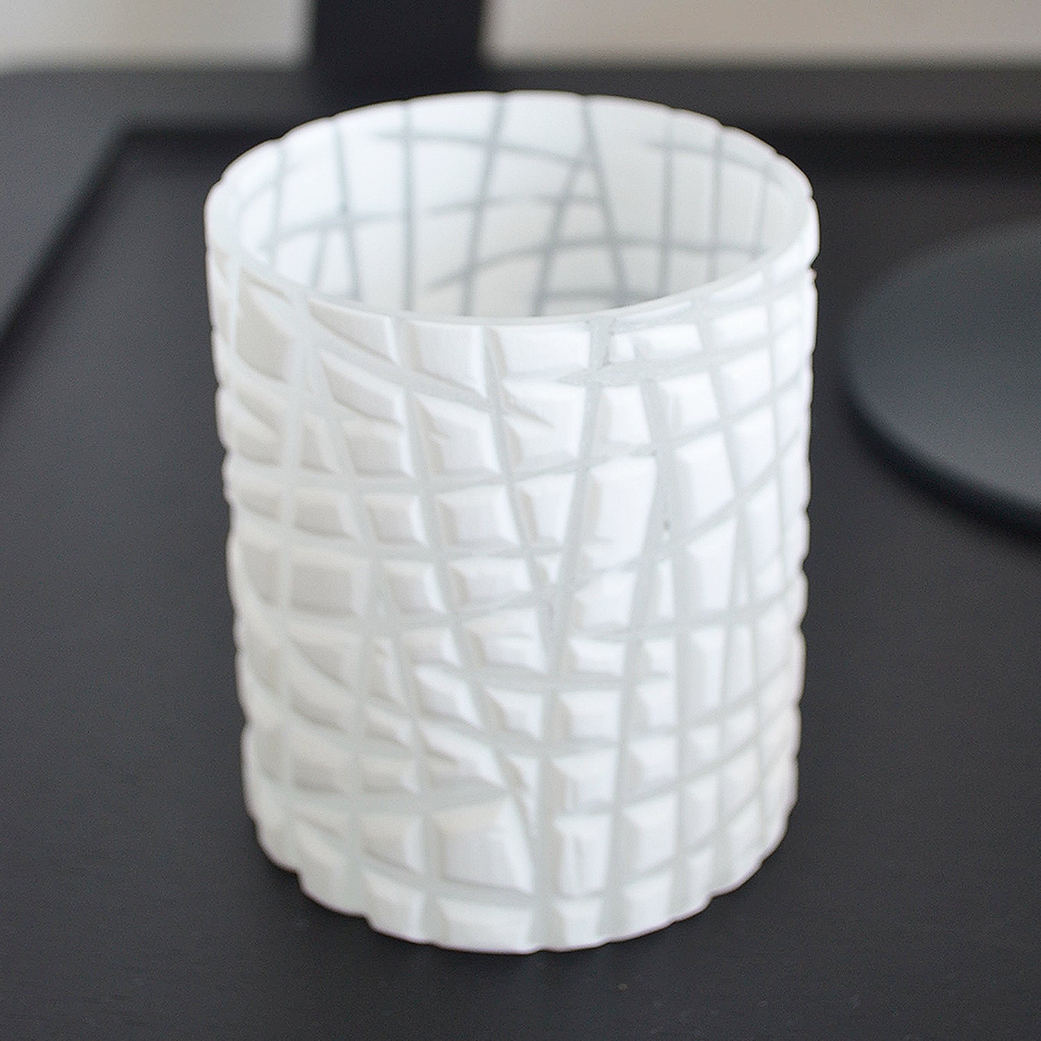 CUT WHITE GLASS CANDLE HOLDER