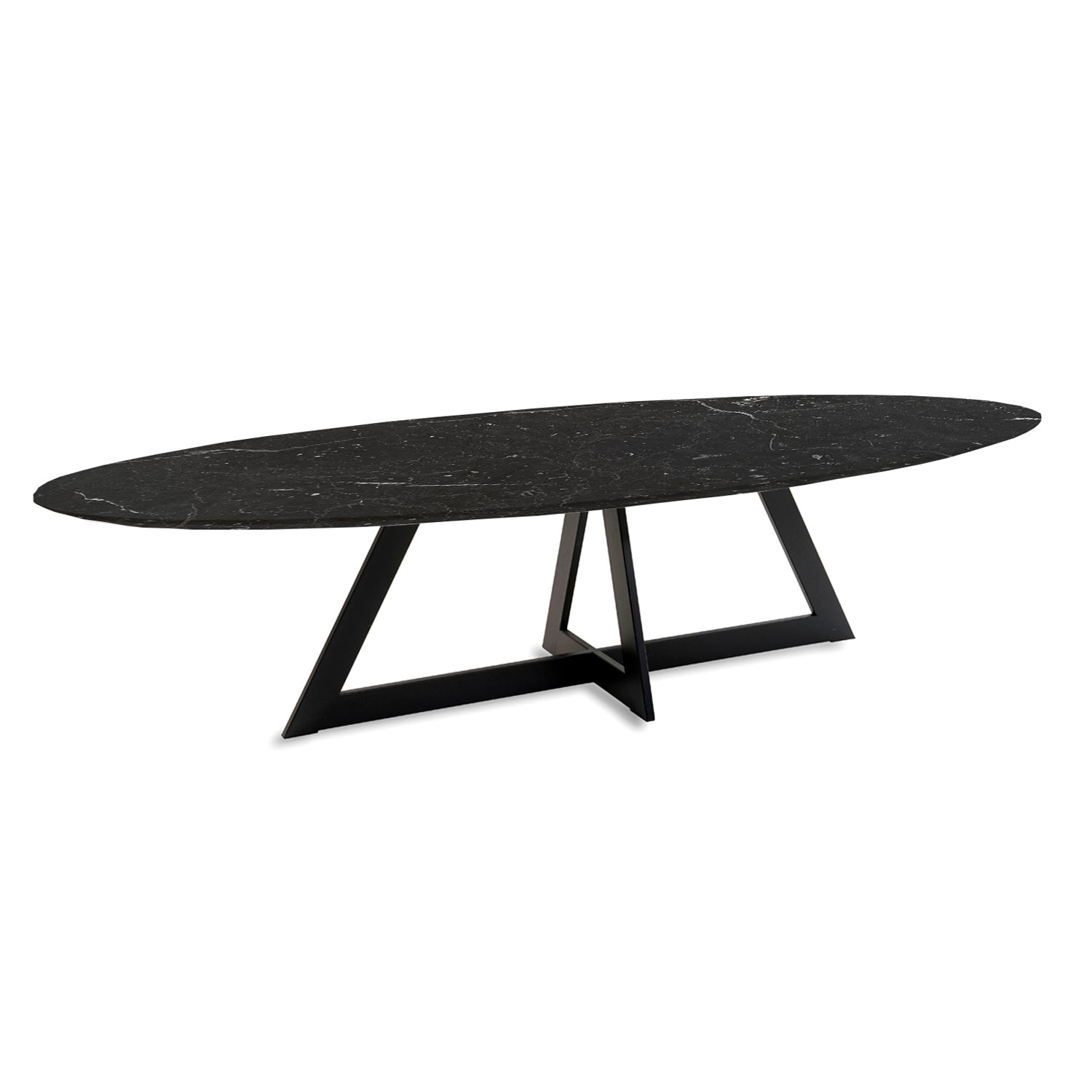 MESA OVAL NEGRA CON BASE METALICA