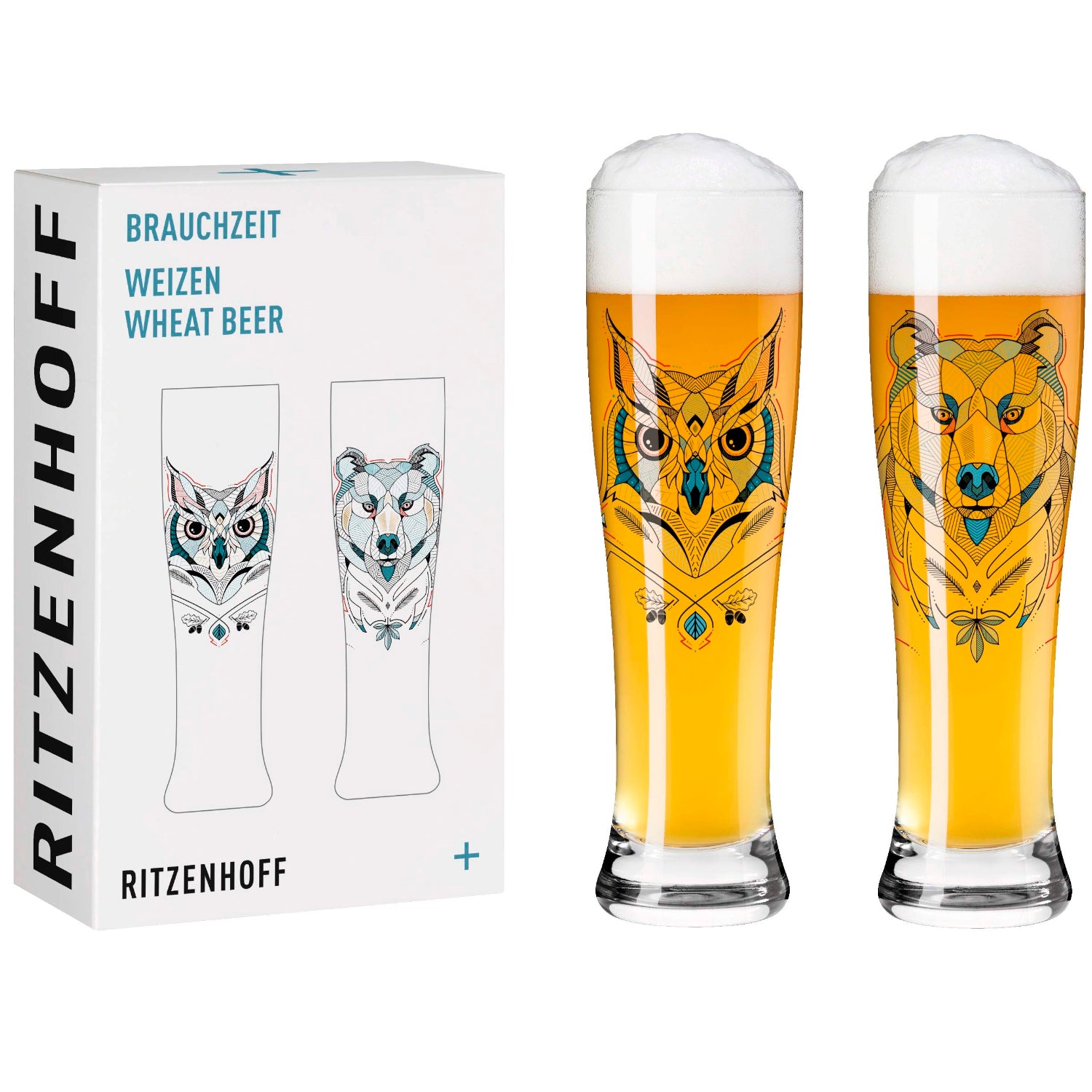 SET DE 2 VASOS PARA CERVEZA OSO Y BUHO