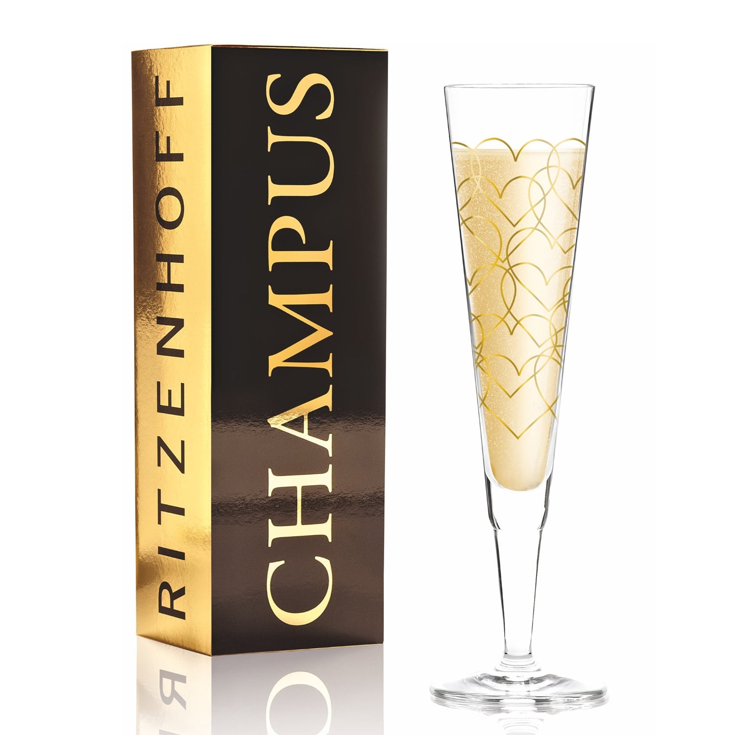 CHAMPAGNE GLASS GOLDEN HEARTS