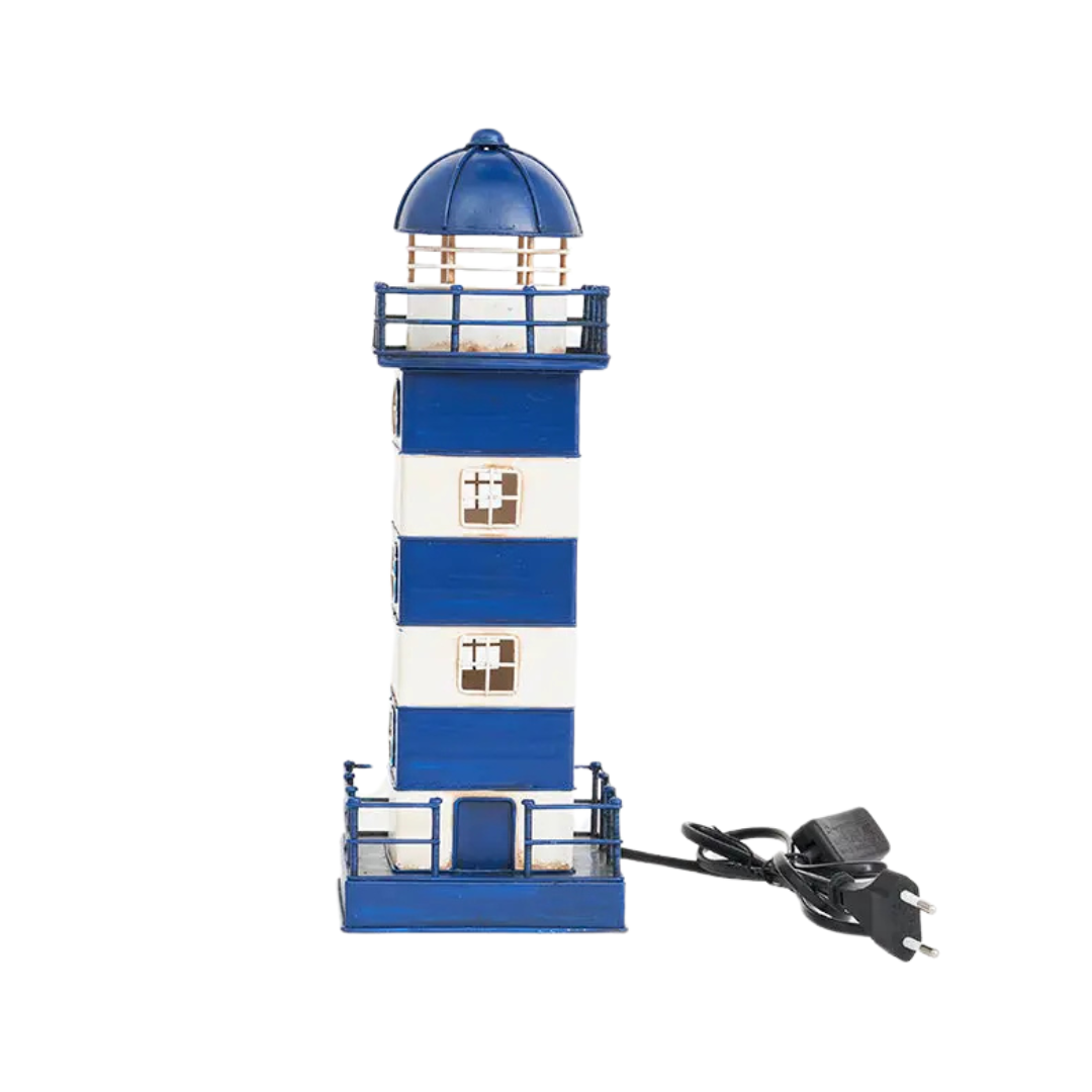 FARO DE METAL CON LED AZUL