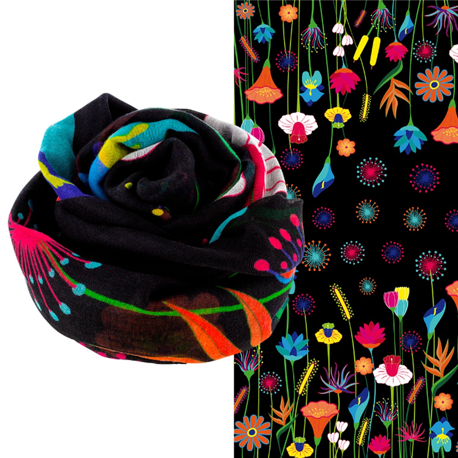 BUFANDA | PAREO NEGRO FLOWER GARDEN