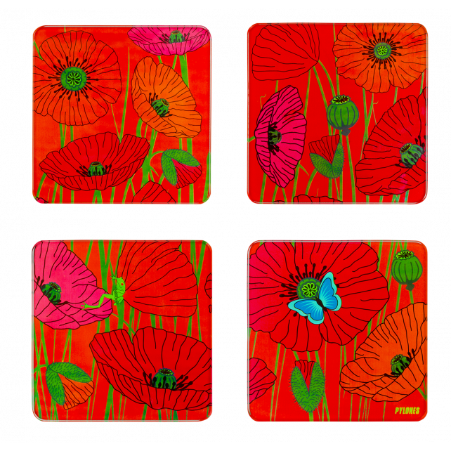 PORTA VASOS X4 AMAPOLAS